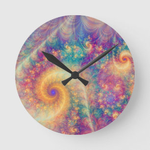 Reloj Redondo Mediano Arte de vórtice fractal abstracto de fantasía capr