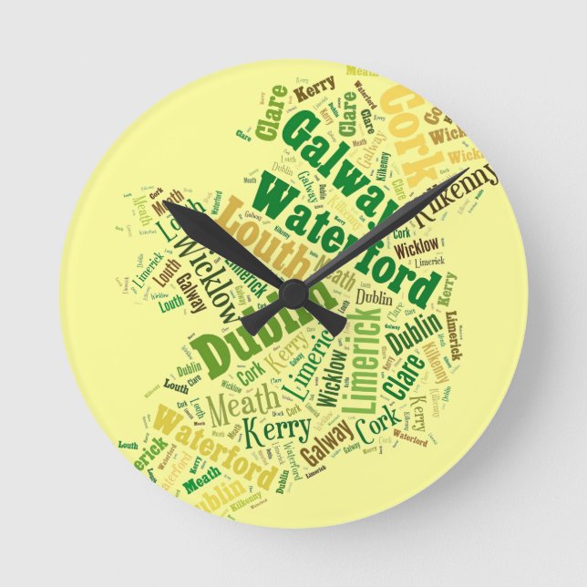 Reloj Redondo Mediano Arte de Word de Ciudades de Irlanda (Anverso)