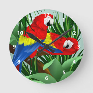 Reloj Redondo Mediano Arte del Macaw del escarlata