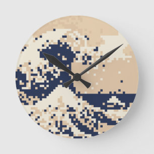 Reloj Redondo Mediano Arte del pixel del pedazo del tsunami 8 del pixel