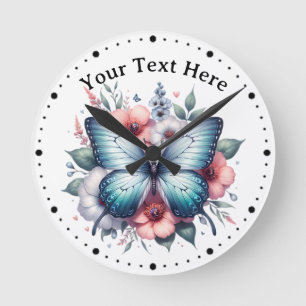 Reloj Redondo Mediano Arte del ramo floral de mariposa vibrante-96283