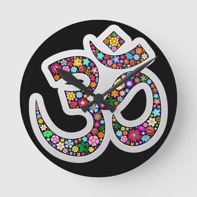 Reloj Redondo Mediano Arte del símbolo floral Namaste (Anverso)