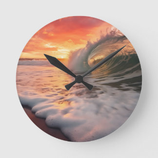 Reloj Redondo Mediano Arte digital fotorrealista costero de barril dorad
