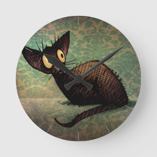 Reloj Redondo Mediano Arte divertido de gato oriental negro