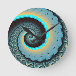 Reloj Redondo Mediano Arte en espiral fractal abstracto azul turquesa na