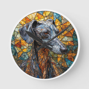Reloj Redondo Mediano Arte en vidrio teñido de galgo italiano