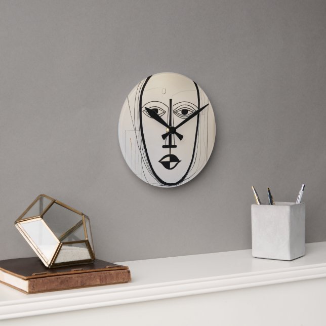 Reloj Redondo Mediano Arte facial cubista - Diseño abstracto (Oficina)