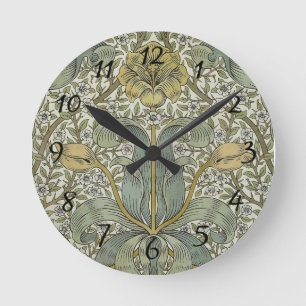 Reloj Redondo Mediano Arte floral amarillo de matorral primaveral de Wil