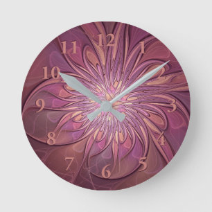 Reloj Redondo Mediano Arte floral fractal moderno abstracto colores de b