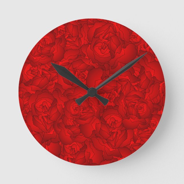 Reloj Redondo Mediano Arte floral rojo vintage (Anverso)