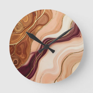 Reloj Redondo Mediano Arte fluido abstracto de mármol ágata con acento d