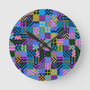 Reloj Redondo Mediano Arte folclórico tribal - azul