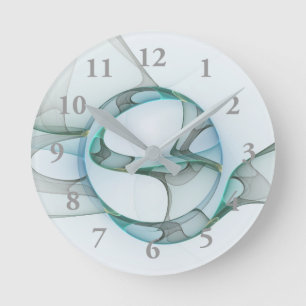 Reloj Redondo Mediano Arte fractal abstracto moderno azul turquesa gris