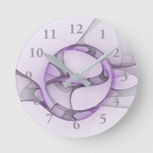 Reloj Redondo Mediano Arte fractal abstracto moderno lavanda gris