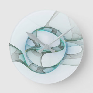 Reloj Redondo Mediano Arte fractal azul turquesa gris elegancia abstract