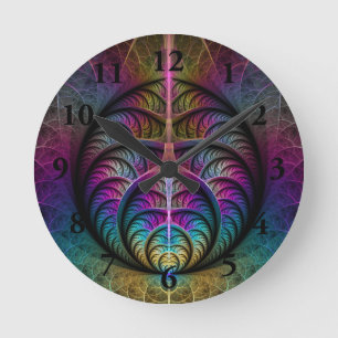 Reloj Redondo Mediano Arte fractal colorido con estampado trippy