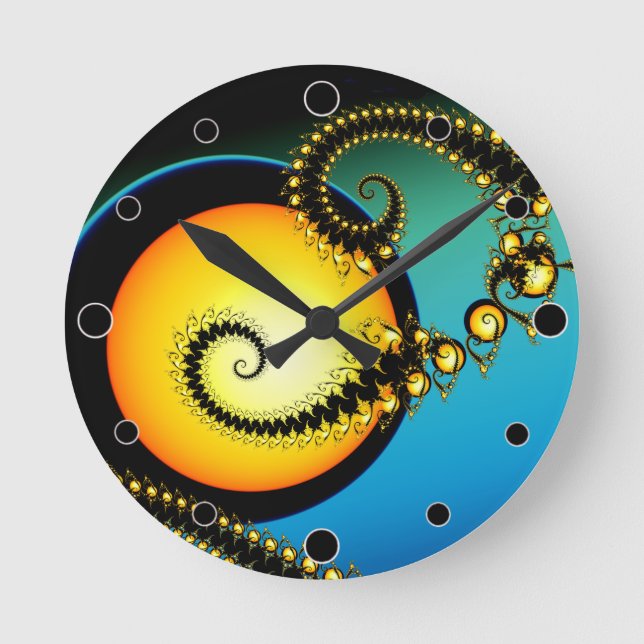 Reloj Redondo Mediano Arte Fractal de la Luna (Anverso)