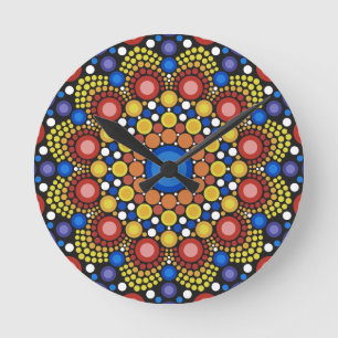 Reloj Redondo Mediano Arte Fractal Floral Dotado Retro Mandala