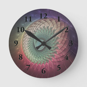 Reloj Redondo Mediano Arte fractal moderno abstracto de caracol colorido