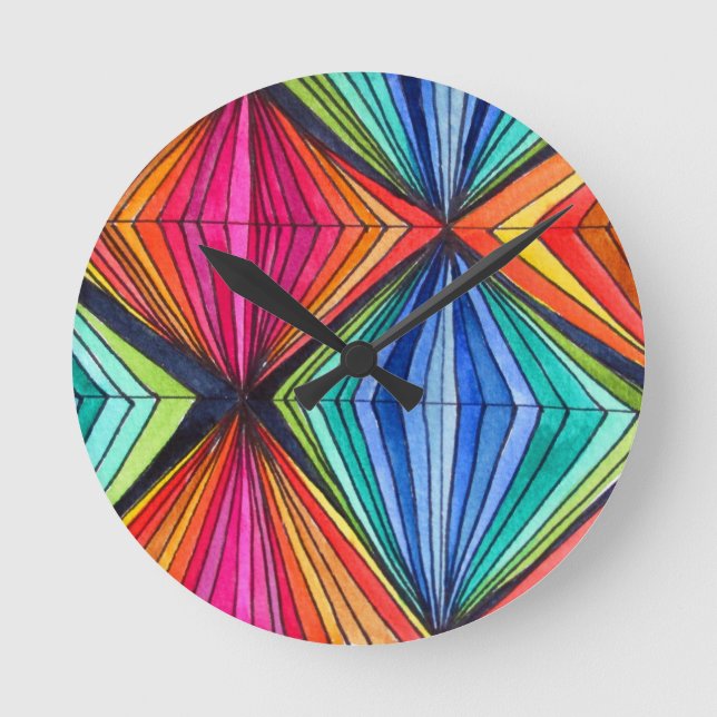Reloj Redondo Mediano Arte geométrico óptico arcoiris (Anverso)