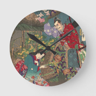 Reloj Redondo Mediano Arte hermoso japonés del samurai del geisha