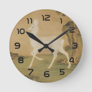 Reloj Redondo Mediano Arte imperial chino vintage pintura de ciervo blan