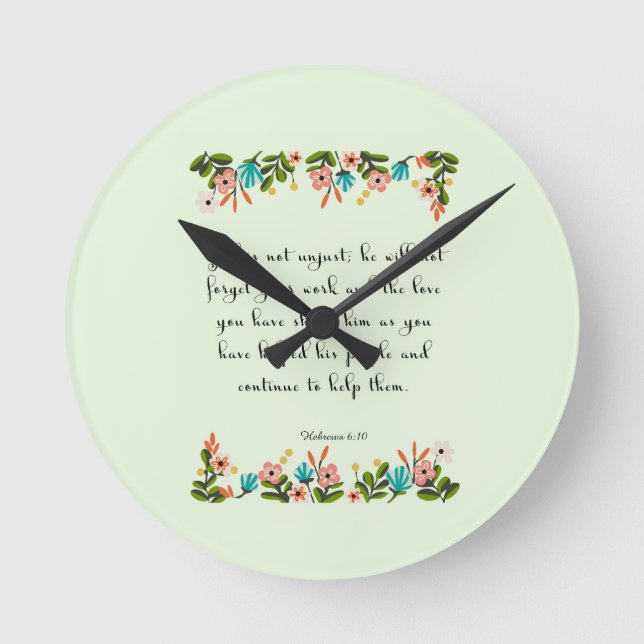 Reloj Redondo Mediano Arte inspirador cristiano - Hebreo 6:10 (Anverso)