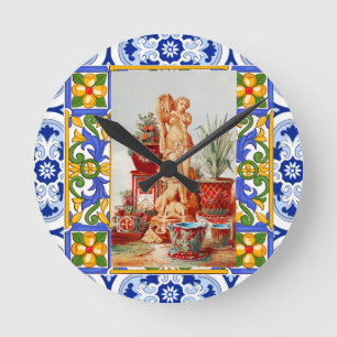 Reloj Redondo Mediano Arte italiano, siciliano, maiólica, tejas, arte b