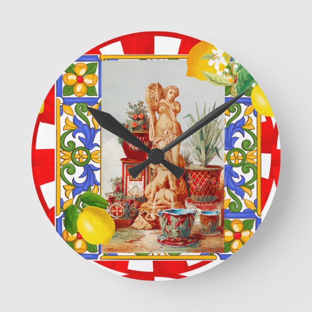 Reloj Redondo Mediano Arte italiano, siciliano, maiólica, tejas, arte ba (Anverso)