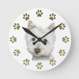 Reloj Redondo Mediano Arte lindo y patas del perro de Westie