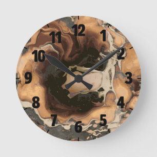 Reloj Redondo Mediano Arte líquido de la pintura de la vieja de Brown