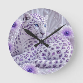 Reloj Redondo Mediano Arte majestuoso de leopardo enjoyado de púrpura re