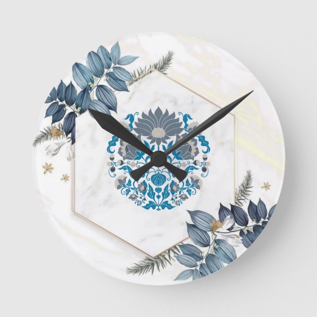 Reloj Redondo Mediano Arte Mandala, diseño gráfico floral (Anverso)
