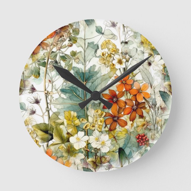 Reloj Redondo Mediano Arte natural de flores (Anverso)