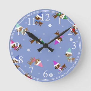 Reloj Redondo Mediano Arte navideño de adorables renos