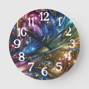 Reloj Redondo Mediano Arte Nuevo Arte Deco Arcoíris Tarjeta de Circuito