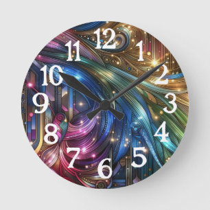 Reloj Redondo Mediano Arte Nuevo Arte Deco Arcoíris Tarjeta de Circuito