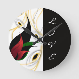 Reloj Redondo Mediano Arte ornamental abstracto negro, dorado, rojo y ve