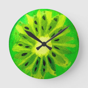 Reloj Redondo Mediano Arte pop color de la fruta kiwi brillante color de