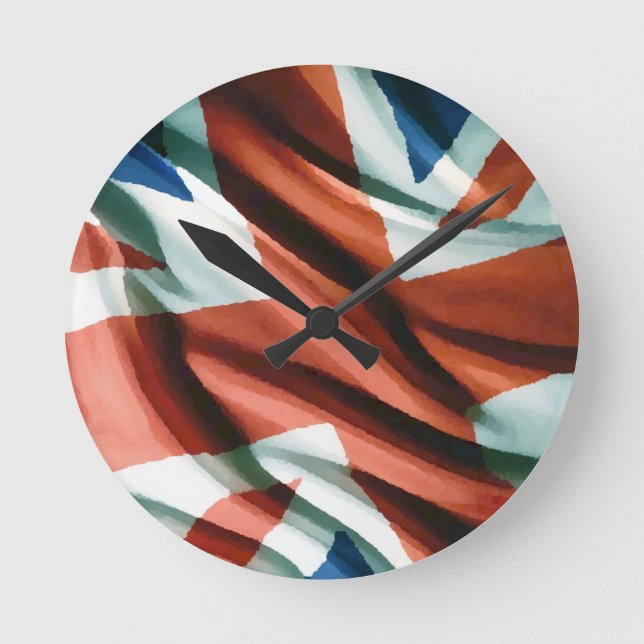 Reloj Redondo Mediano Arte pop de bandera británica (Anverso)