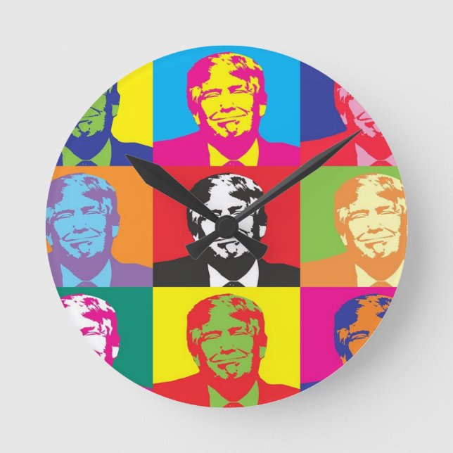 Reloj Redondo Mediano Arte pop de Donald Trump (Anverso)