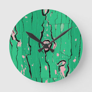 Reloj Redondo Mediano Arte Pop de Grano de Madera Verde Neón Abstracto d