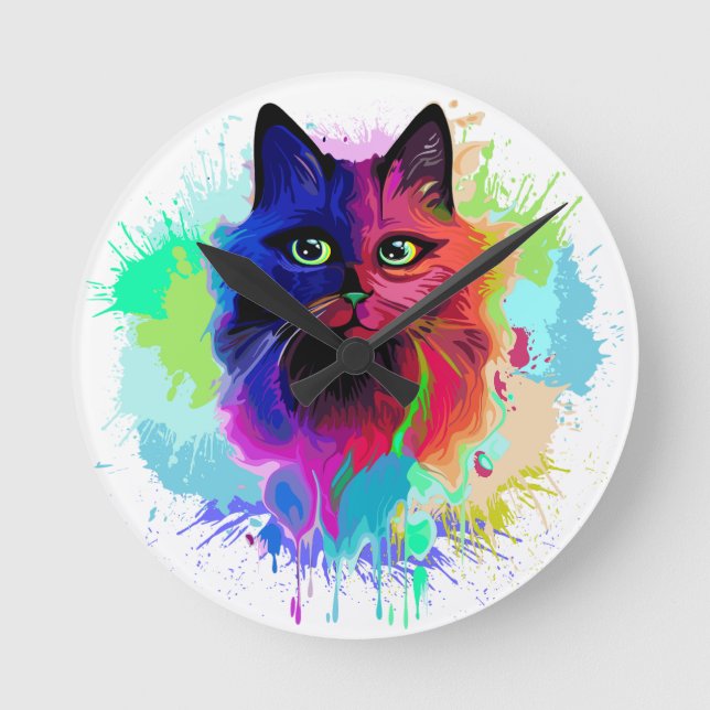 Reloj Redondo Mediano Arte pop psicodélico para gatos (Anverso)