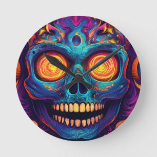 Reloj Redondo Mediano Arte psicodélico de la calavera azucarera - Día de