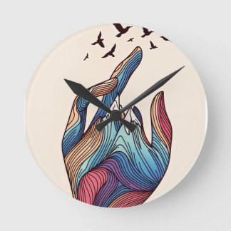 Reloj Redondo Mediano Arte surrealista Hand Peaks