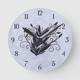 Reloj Redondo Mediano Arte vegetal gótico - Swirl floral negro y púrpura