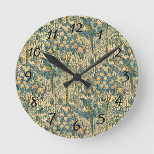 Reloj Redondo Mediano Arte vintage de Walter Crane de guacamayo y frutas