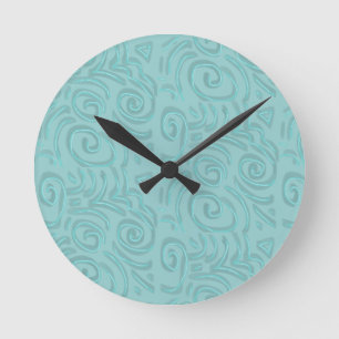 Reloj Redondo Mediano Artes abstractas dibujadas a mano turquesa