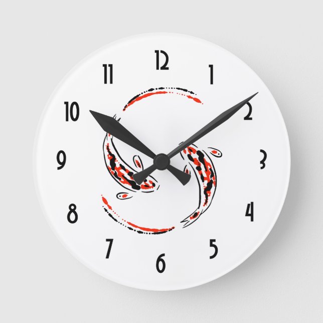 Reloj Redondo Mediano Artista de pescado Koi japonés negro y rojo (Anverso)