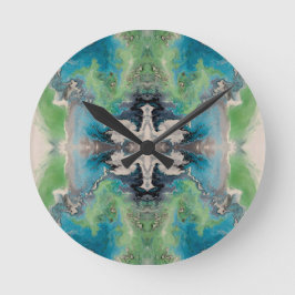 Reloj Redondo Mediano Artistic Fluid Abstract in Aqua & Green